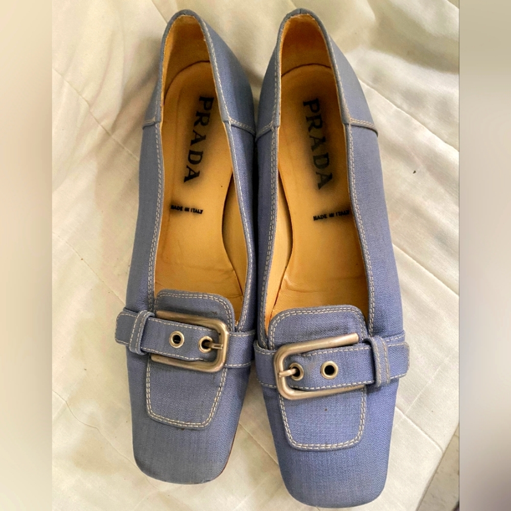 Genuine Prada Blue Leather Loafers sz 37 1/2